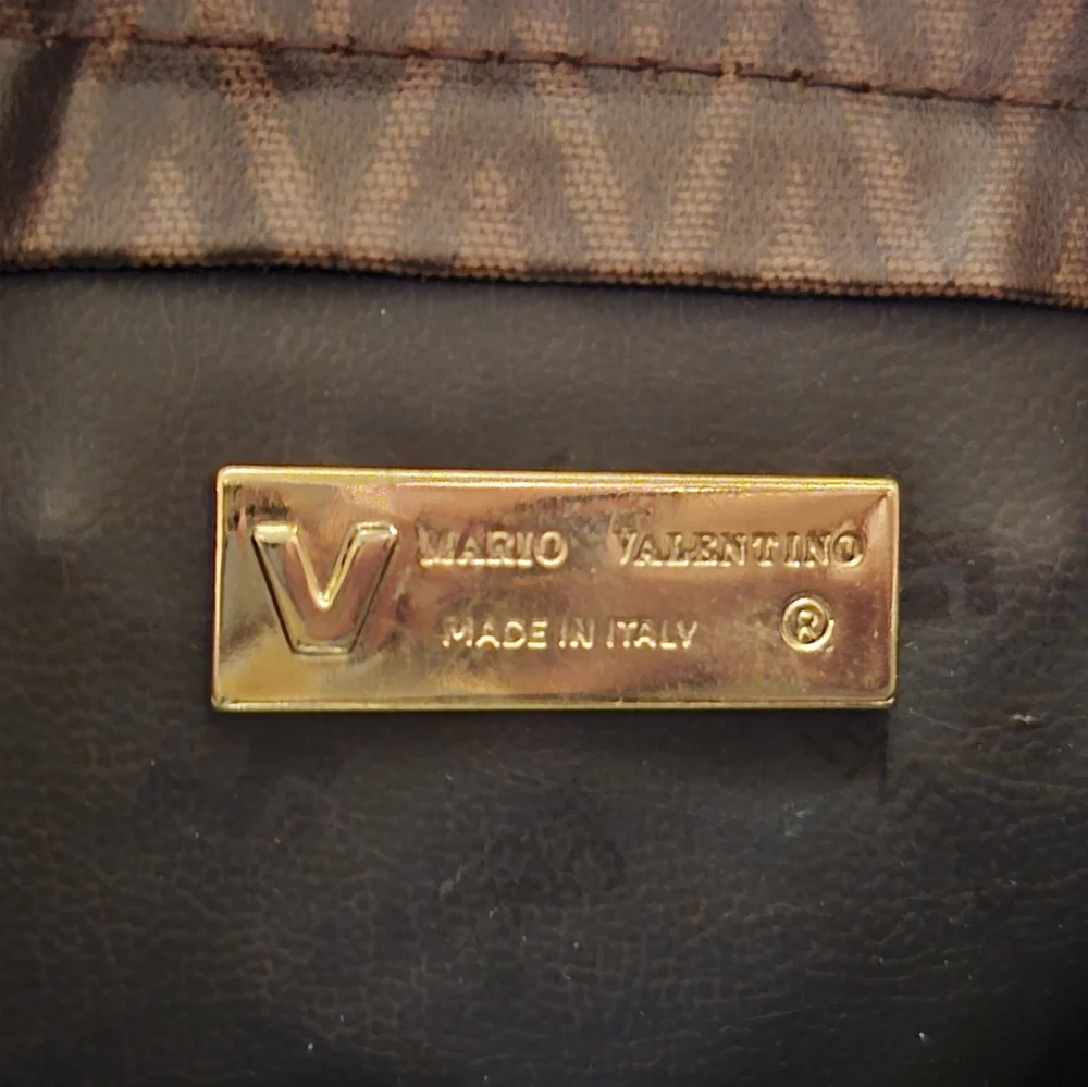 Mario Valentino Vintage Brown Clutch- Gold Logo W/Leather Accents EUC- Italy - Picture 6 of 12